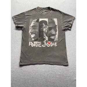 Philcos Poetic Justice Tupac Shakur Graphic T-Shirt Gray Acid Wash Mens S/M
